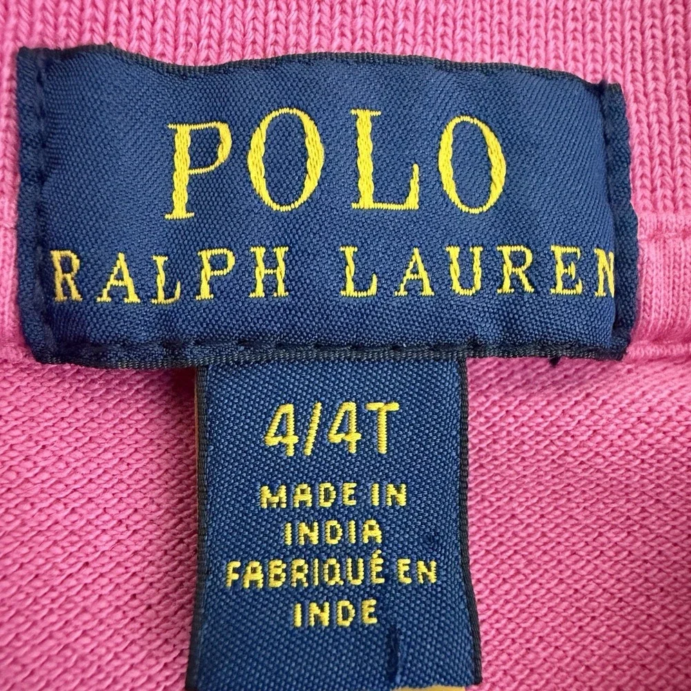 Ralph Lauren Girls Pink Polo Pique Drop Waist Dress 4T Pony Logo 100% Cotton